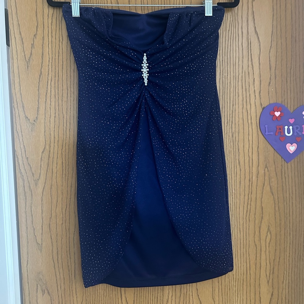 Navy Blue Bodycon Mini Strapless Homecoming Dress